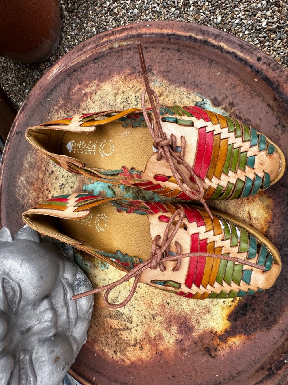Mexican Huarache Lace-Up Leather Flats Multicolor Woven Women’s 10 Handmade Mex - Picture 3 of 5